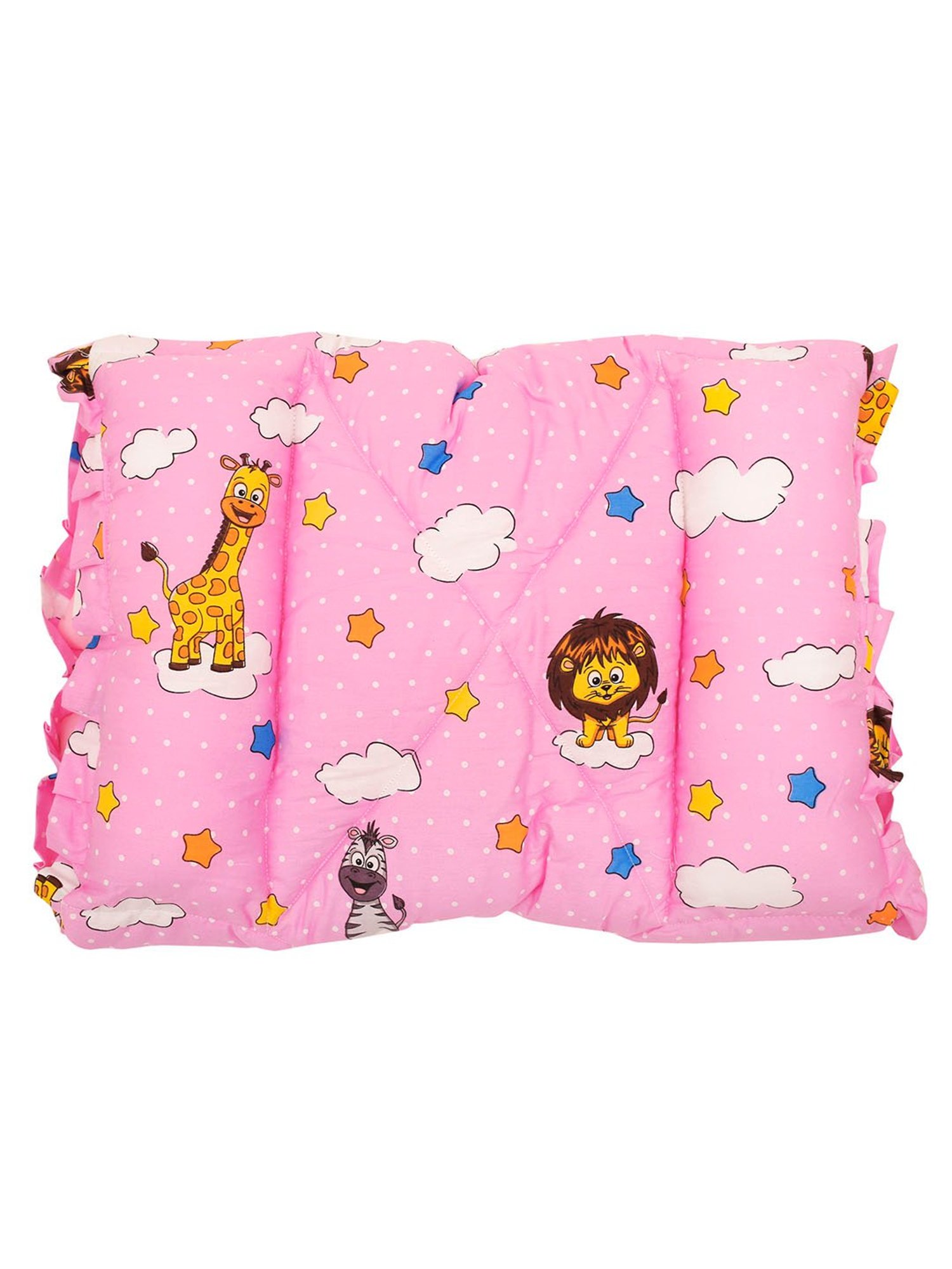 Baby Moo Flying Animals Pink Mattress with Fixed Neck Pillow and Bolsters
