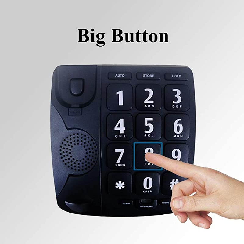 J-P02 Large Button Phone Corded Phone for Elderly with Amplified Speakerphone/Speed Dial/Wall Mountable