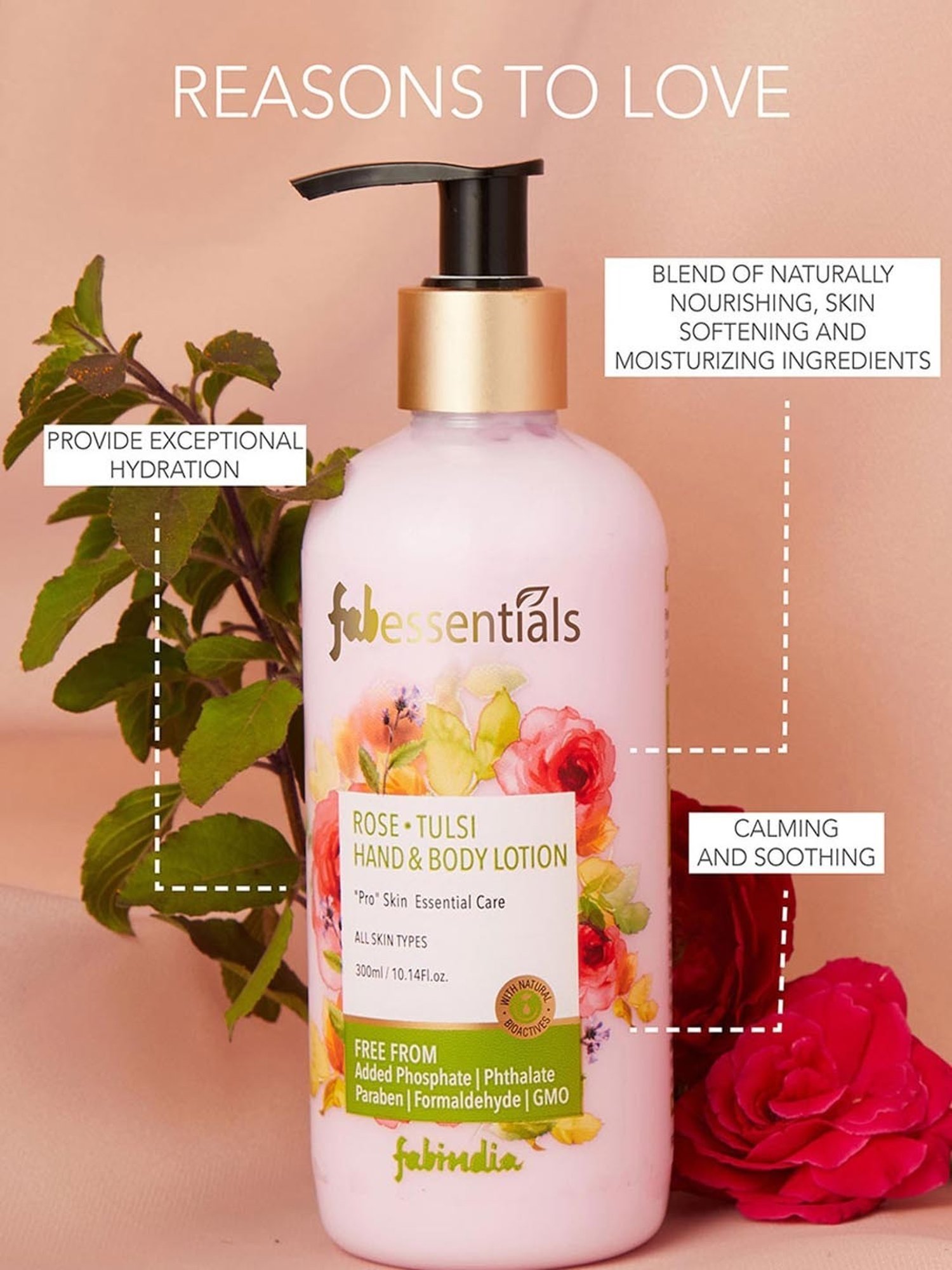 Fabessentials Rose, Tulsi Hand & Body Lotion - 300 ml