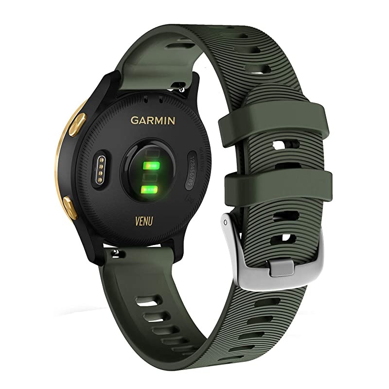 Garmin Venu GPS Smartwatch with AMOLED Display and Included  3 Straps Bundle (Black/Gold, Blue/Khaki/Lime)