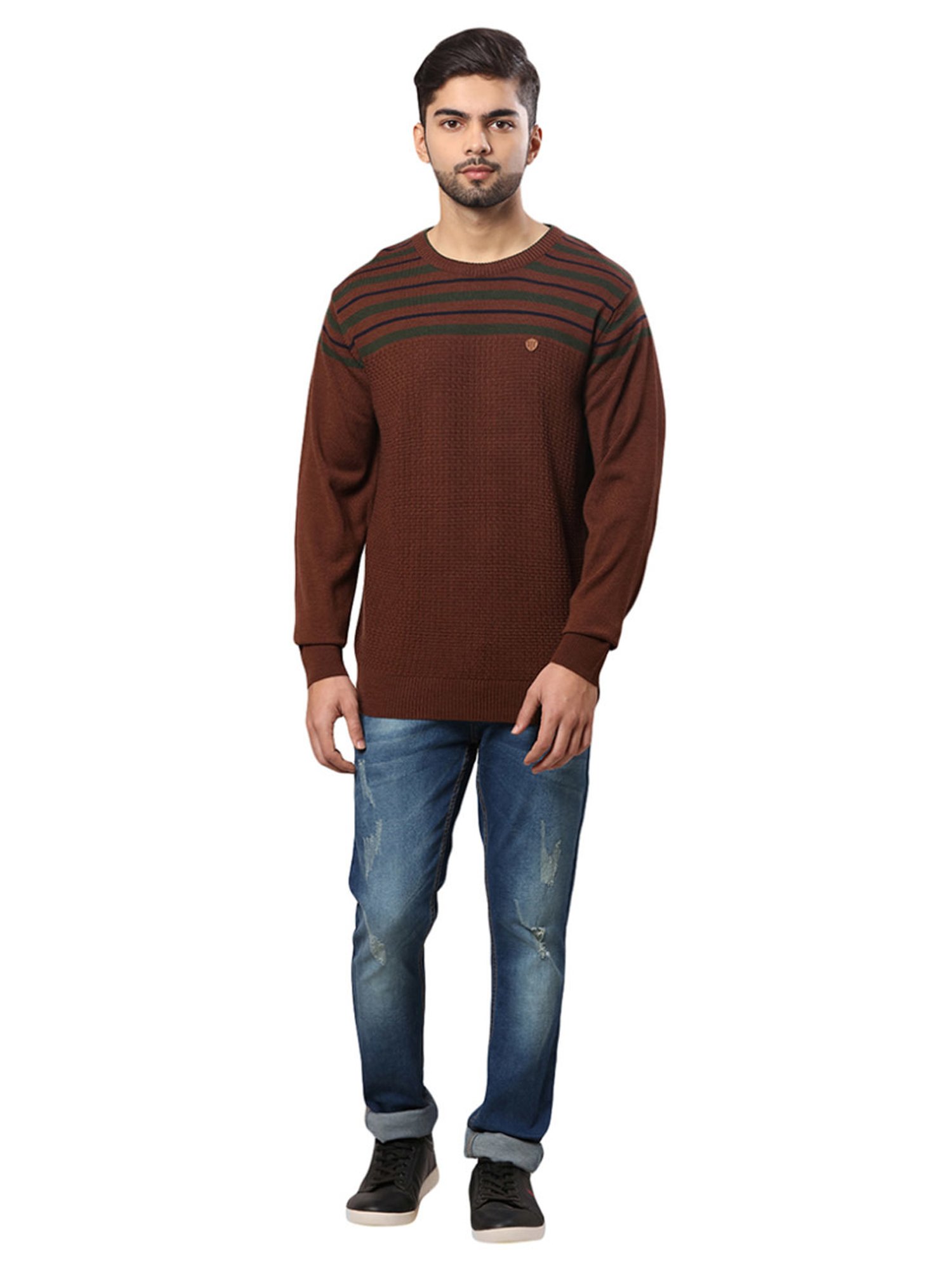 Raymond Brown Regular Fit Striped Sweater