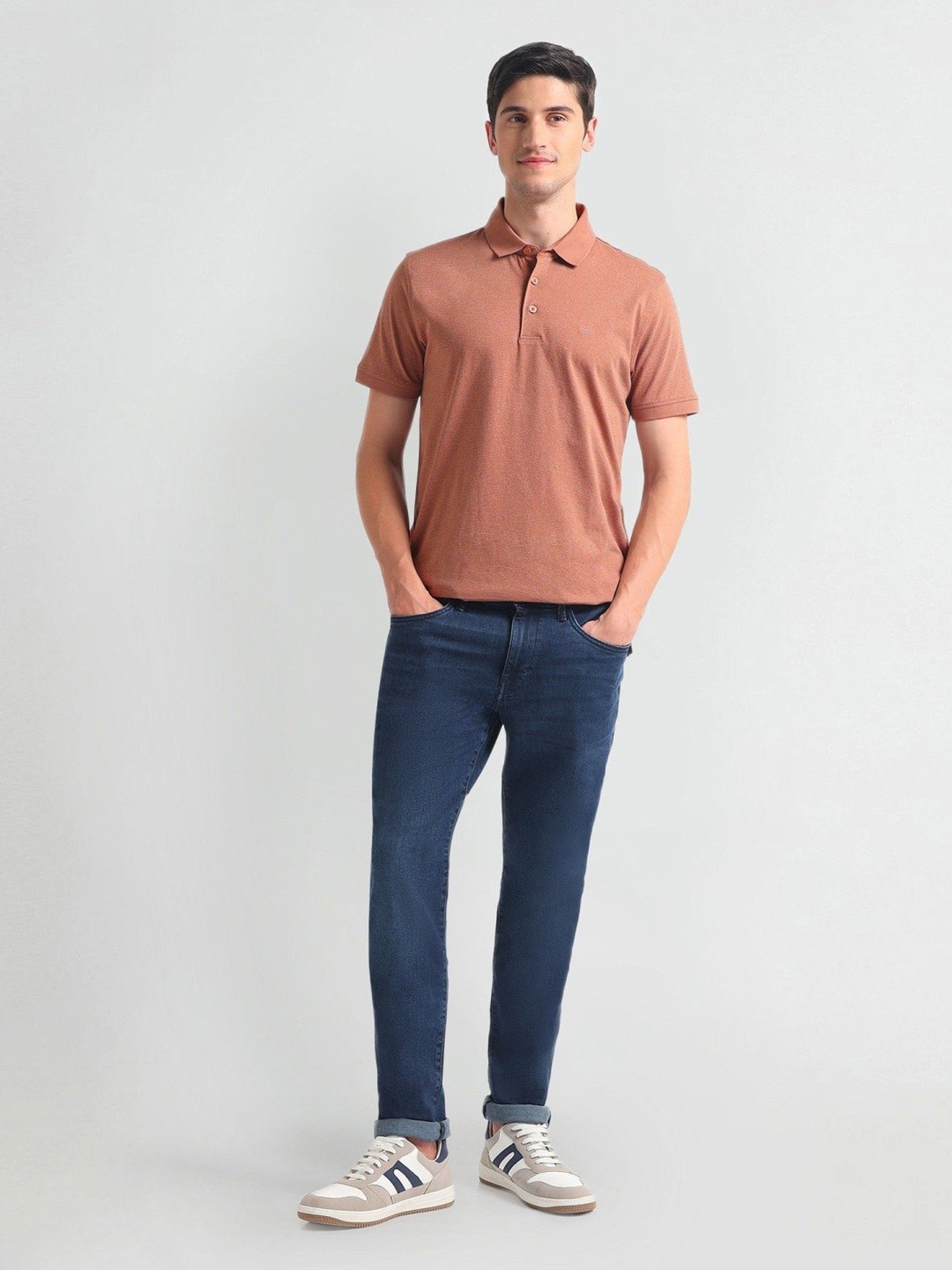 Arrow Brown Cotton Regular Fit Striped Polo T-Shirt