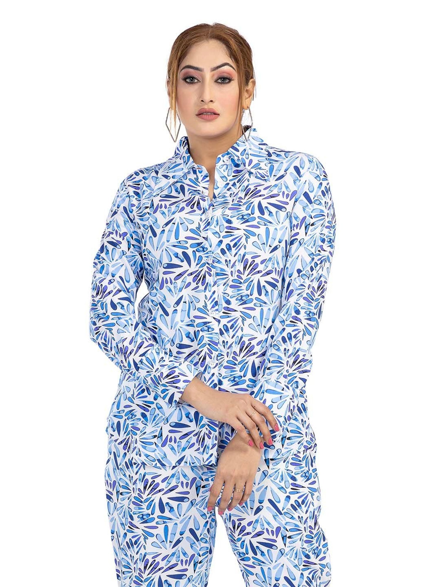 Nino Bambino White & Blue Printed Shirt With Pants