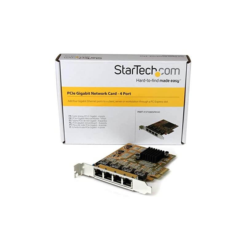 com 4 Port PCIe Network Card Low Profile RJ45 Port Realtek RTL8111G Chipset Ethernet Network Card NIC Server Adapter Network Card ST1000SPEX43Yellow