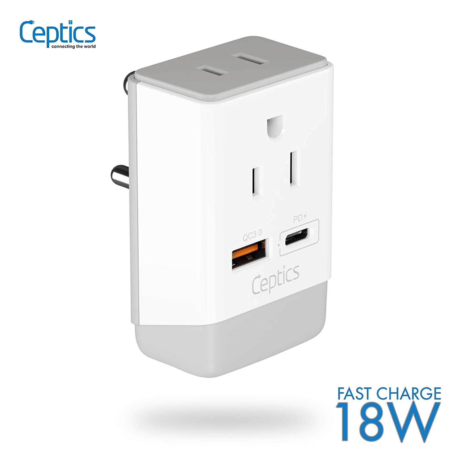 India Travel Adapter | Type D - USB-A & USB-C Ports + 2 USA Outlet (AP-10)
