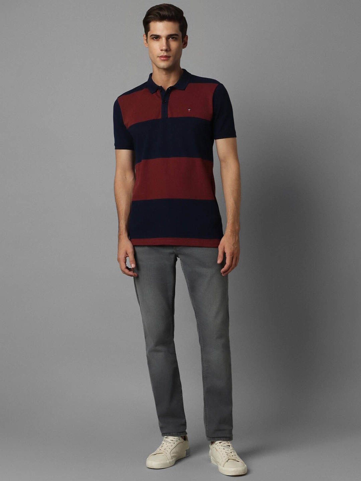 Louis Philippe Jeans Navy Cotton Slim Fit Printed Polo T-Shirt