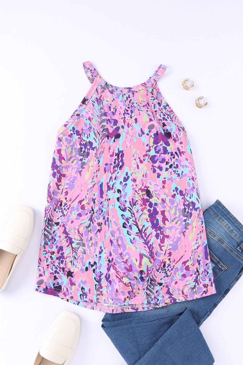 Multicolor Abstract Print Boho Sleeveless Halter Top