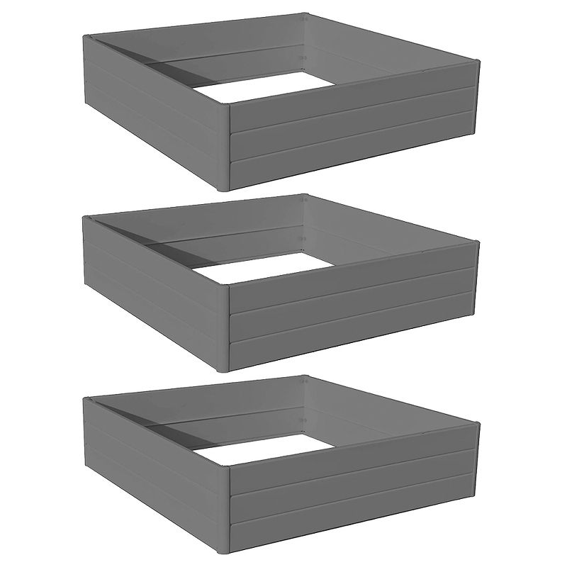 NuVue 26008 44 Inch Square Extra Tall Raised PVC Vegetable Flower Herb Garden Planter Patio Porch Terrace Deck Box, Gray (3 Pack)