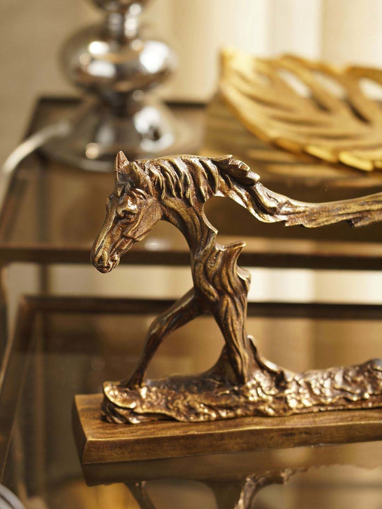 Pure Home and Living Brown Aluminium Antique Horse Figurine