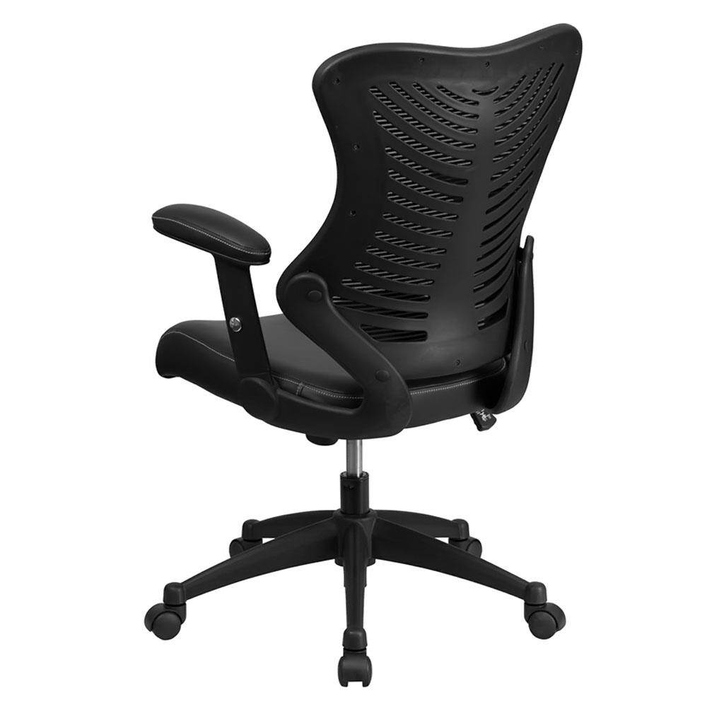 High Back Designer Black Mesh Executive Swivel Ergonomic Office Chair with LeatherSoft Seat and Adjustable Arms