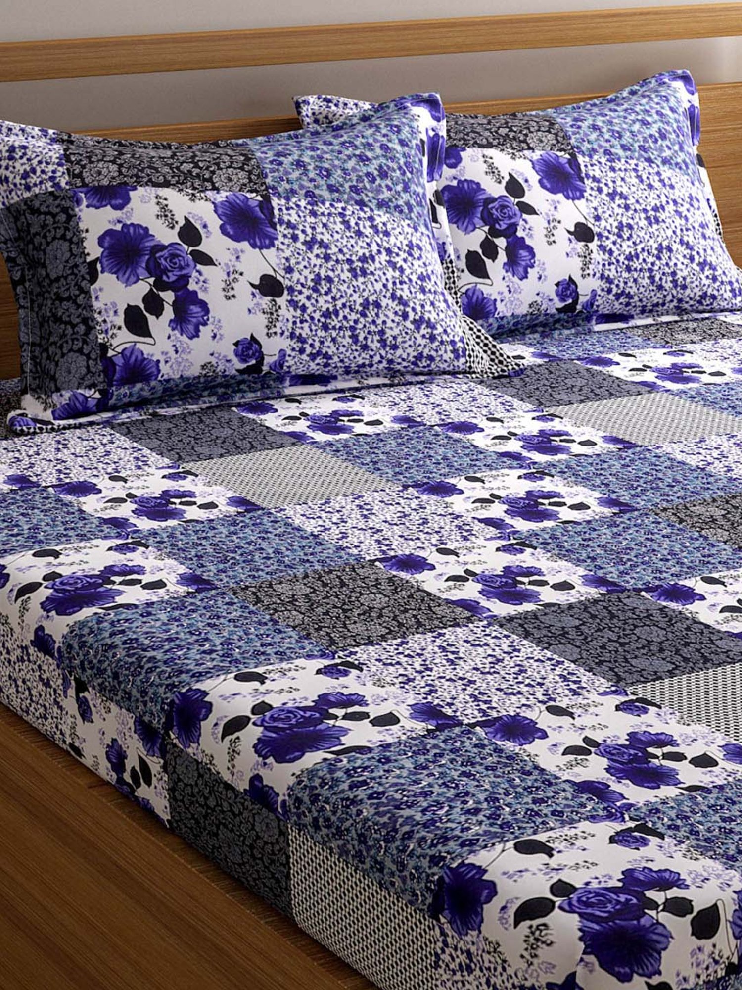 Romee Blue & White 144 TC Bed Sheet Set