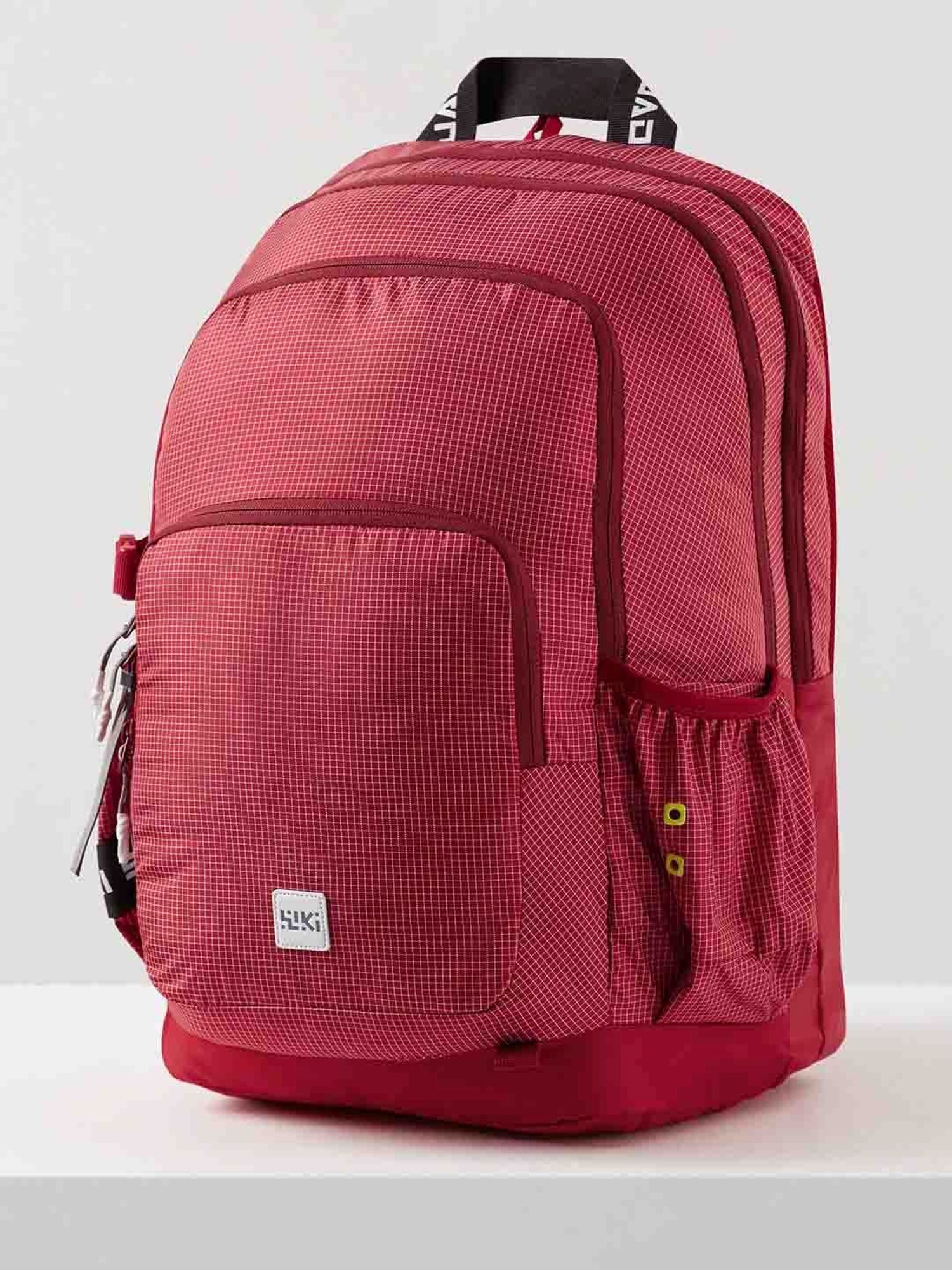 Wiki Back to School Squad 4 Red Polyester Checks Backpack - 40 Ltrs