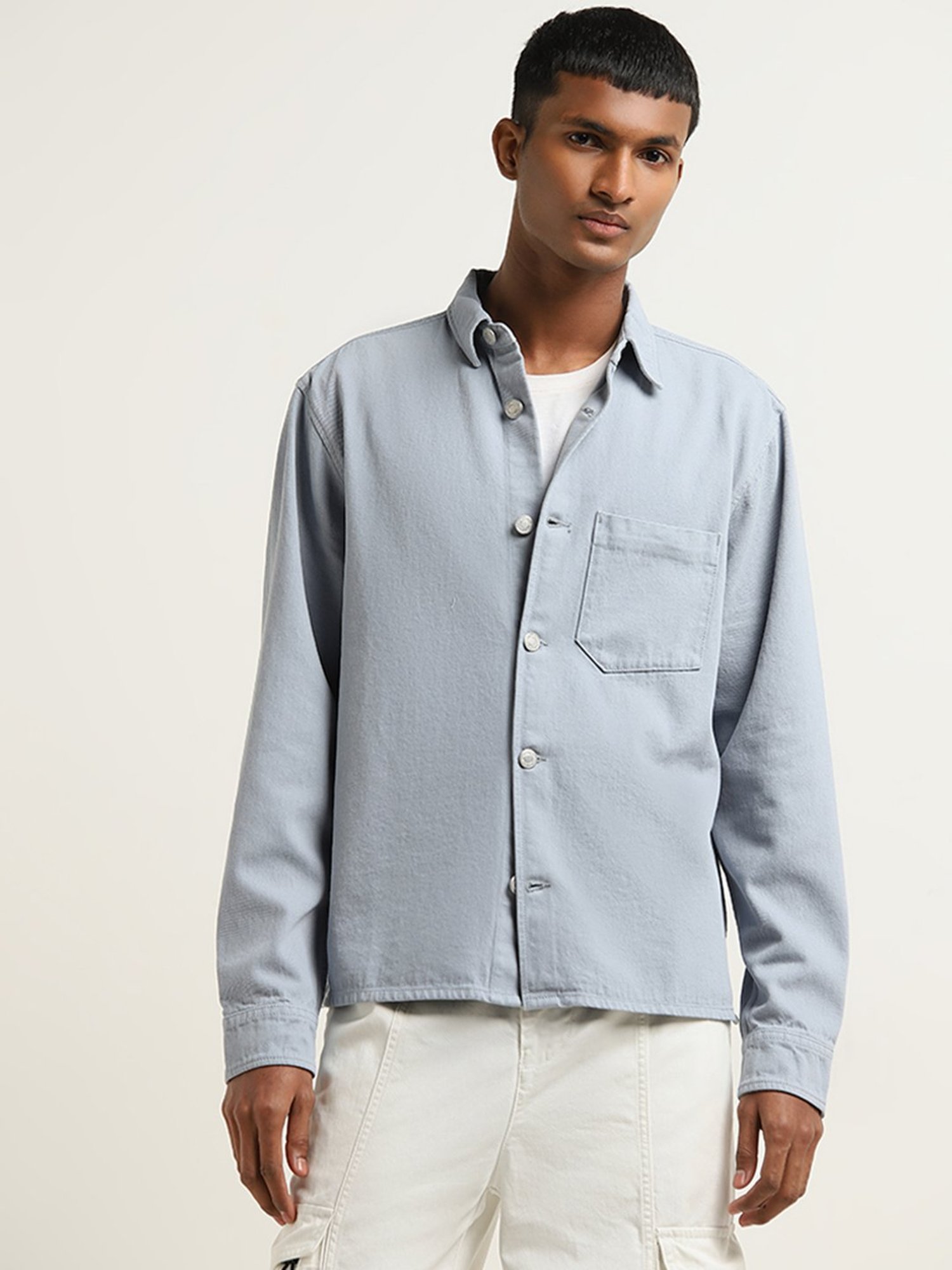 Nuon by Westside Dusty Blue Relaxed-Fit Cotton Jacket