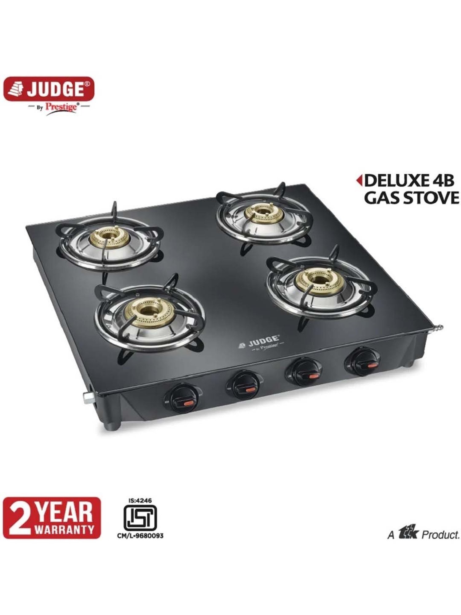 JUDGE Deluxe Black Glass Toughened 4 Burners Gas Stove