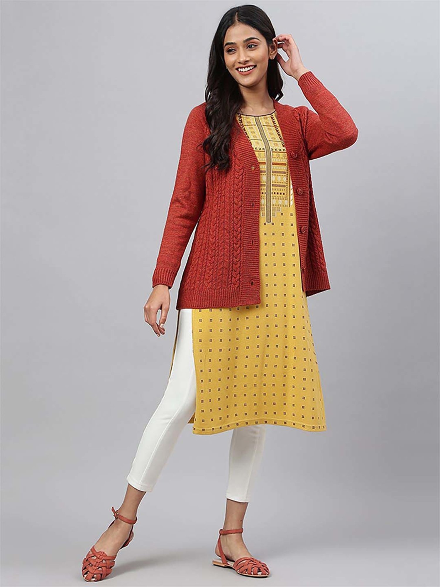 Aurelia Orange Regular Fit Cardigan