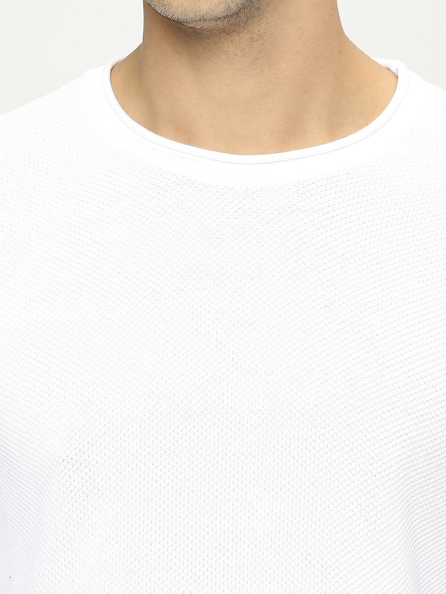 Pepe Jeans White Cotton Regular Fit Self Pattern Sweater