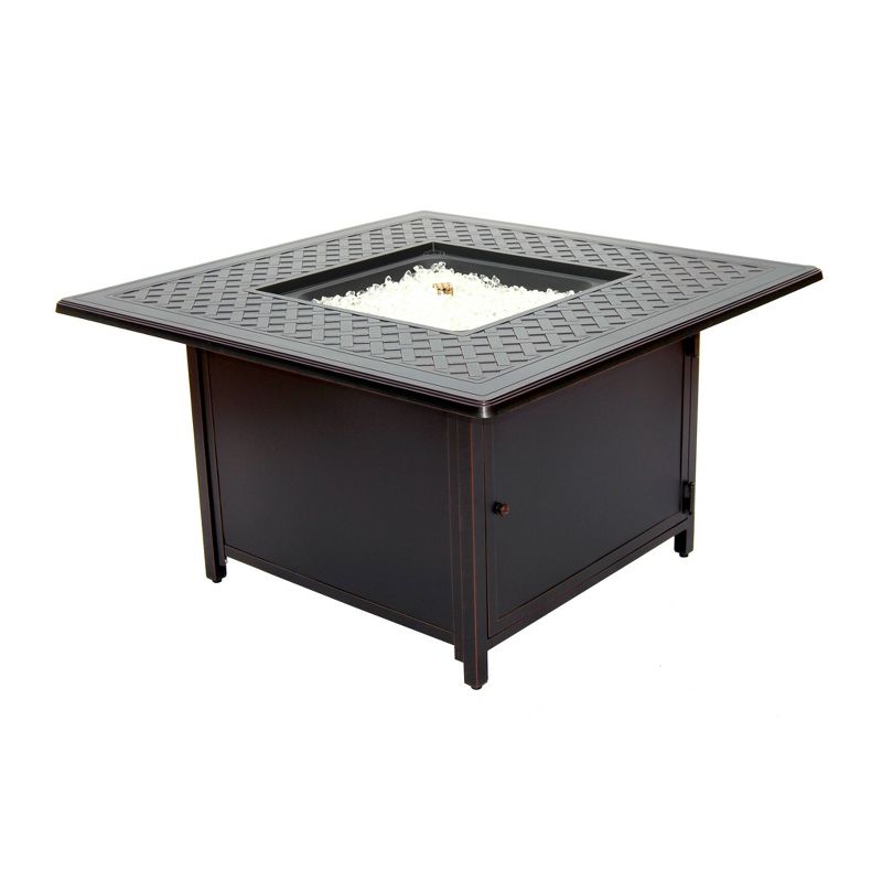 42" Heron Topaz Cast Aluminum Square Gas Fire Pit Table with Clear Glass Fire Beads - Alfresco Home
