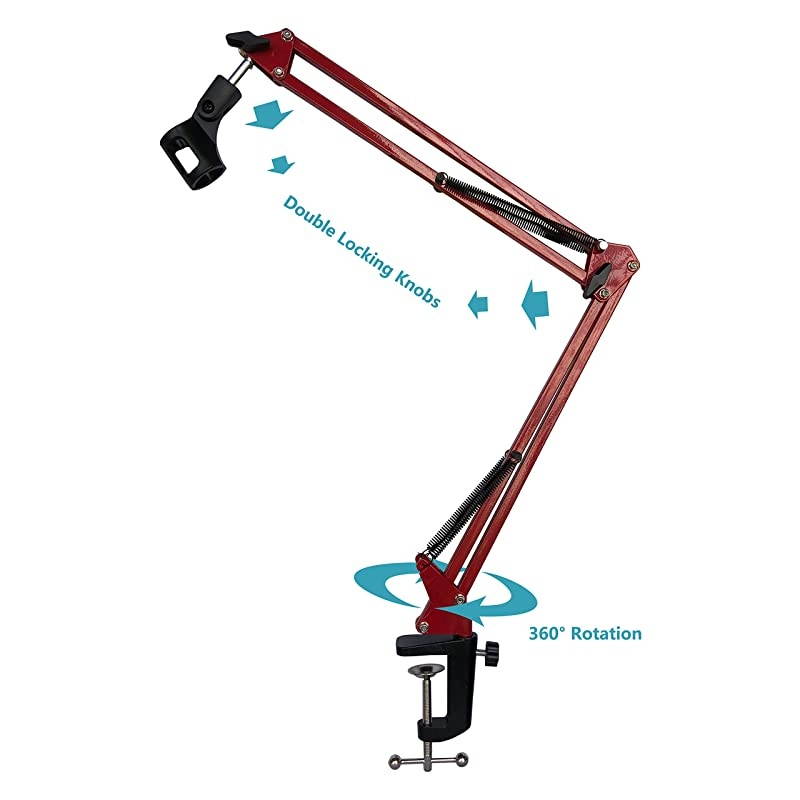 Microphone Boom Stand,  Heavy Duty Studio Suspension Mic Arm Stand for Blue Snowball Yeti with Flexible Standard Condenser Microphone Clip (Red)&hellip;