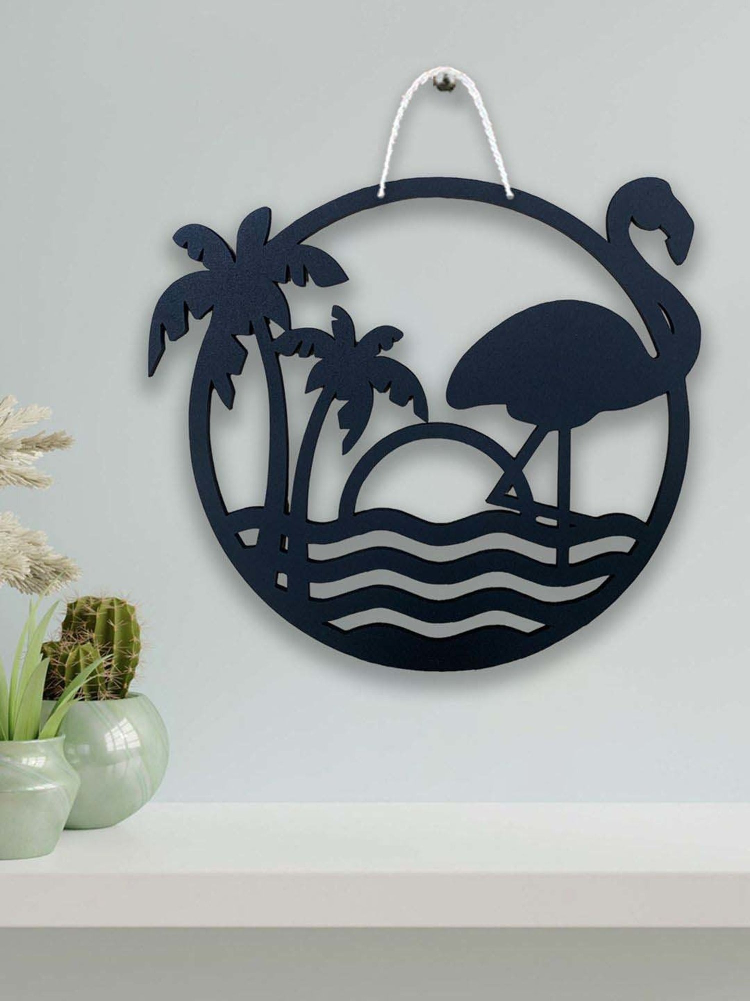 Art Street Black Mdf Flamingo Animal Monogram Sign For Wall Art