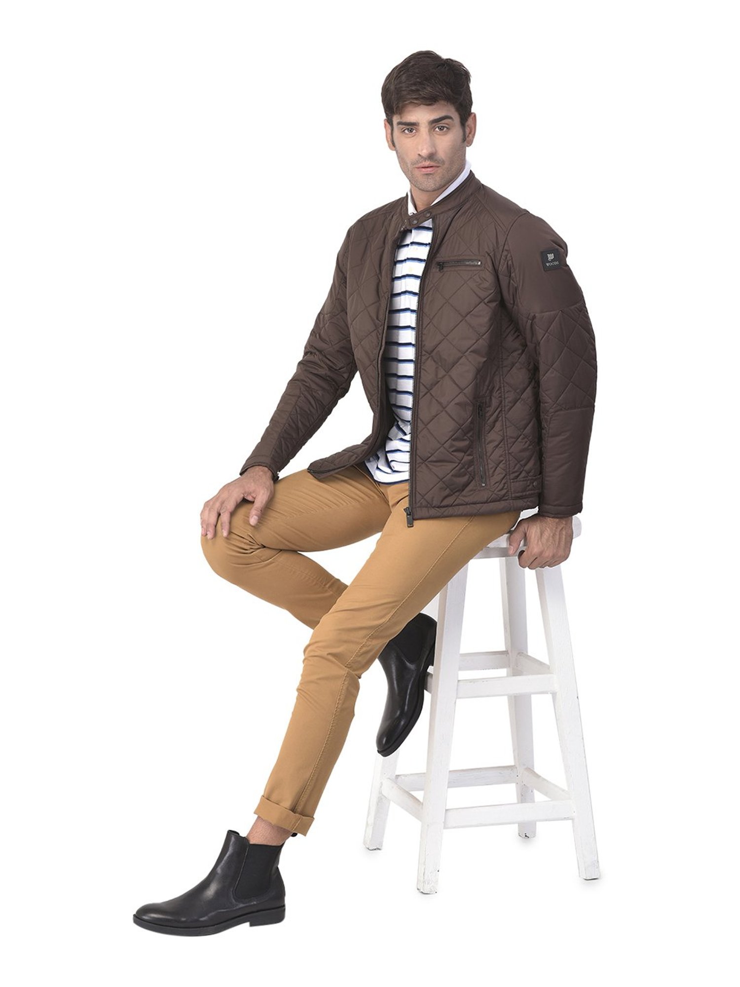 Woods Brown Mandarin Collar Nylon Jacket