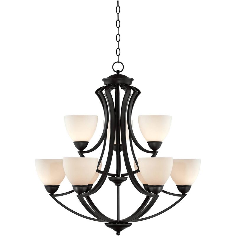 Possini Euro Design Dark Bronze Chandelier 30" Wide Two Tier White Frosted Glass 9-Light Fixture Dining Room House Foyer Kitchen