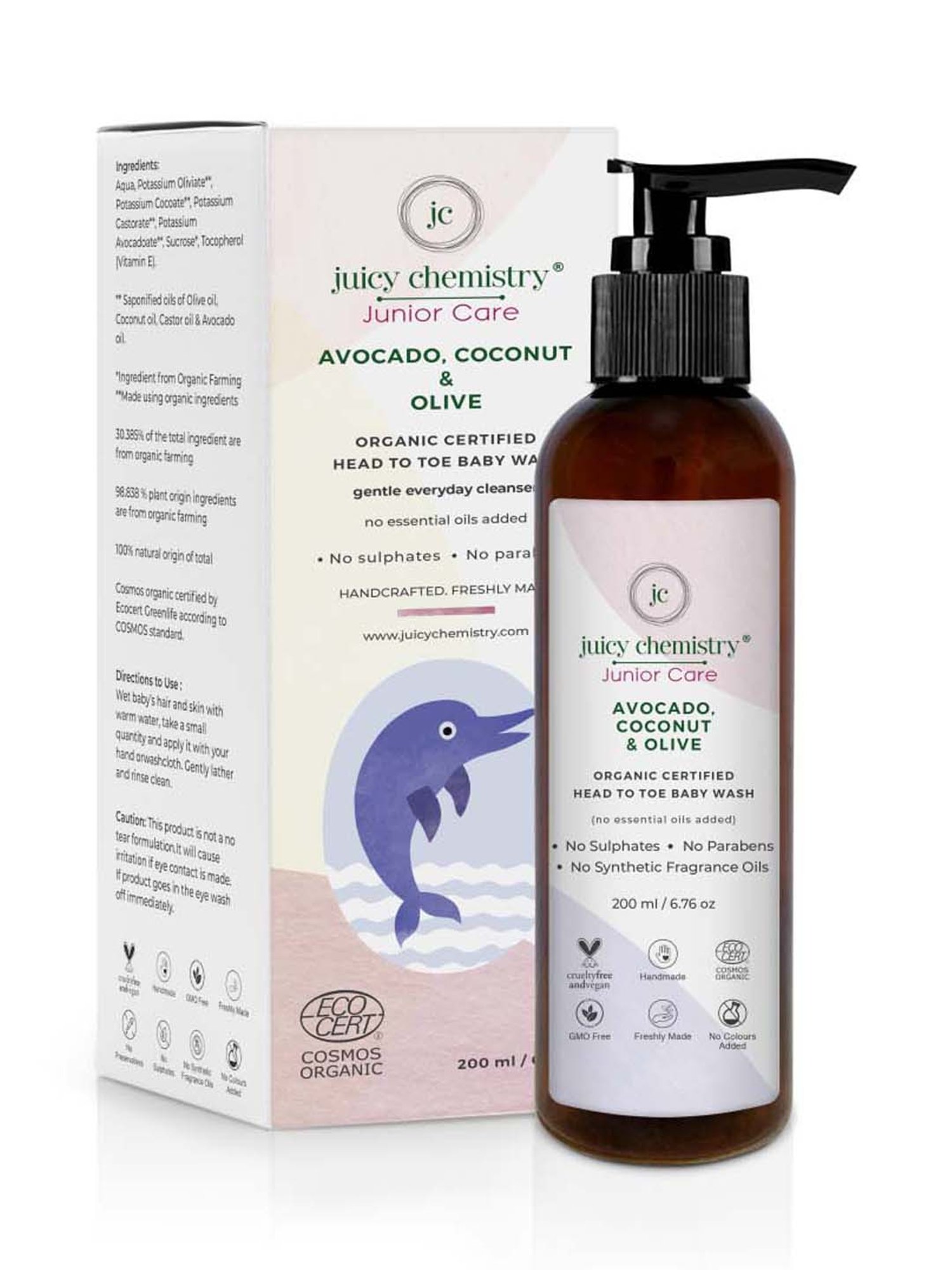 Juicy Chemistry Organic Avocado Coconut & Olive Head To Toe Baby Shampoo - 100 ml