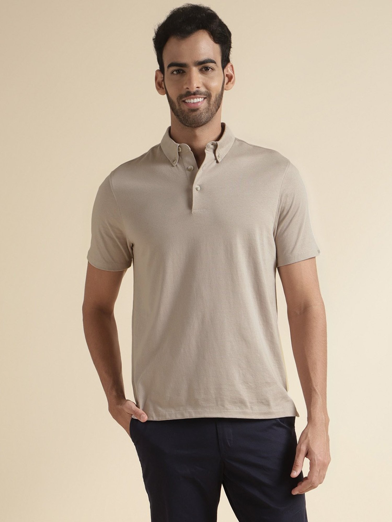 ANDAMEN Grey Regular Fit Polo T-Shirt