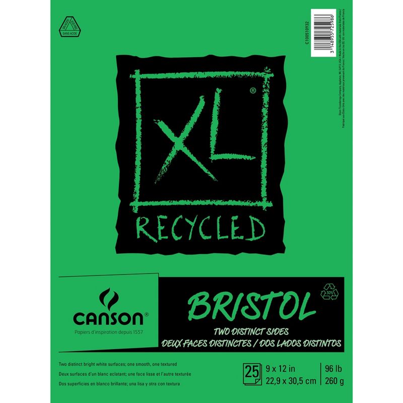 Canson XL Recycled Bristol Paper Pad 9"X12"-25 Sheets 