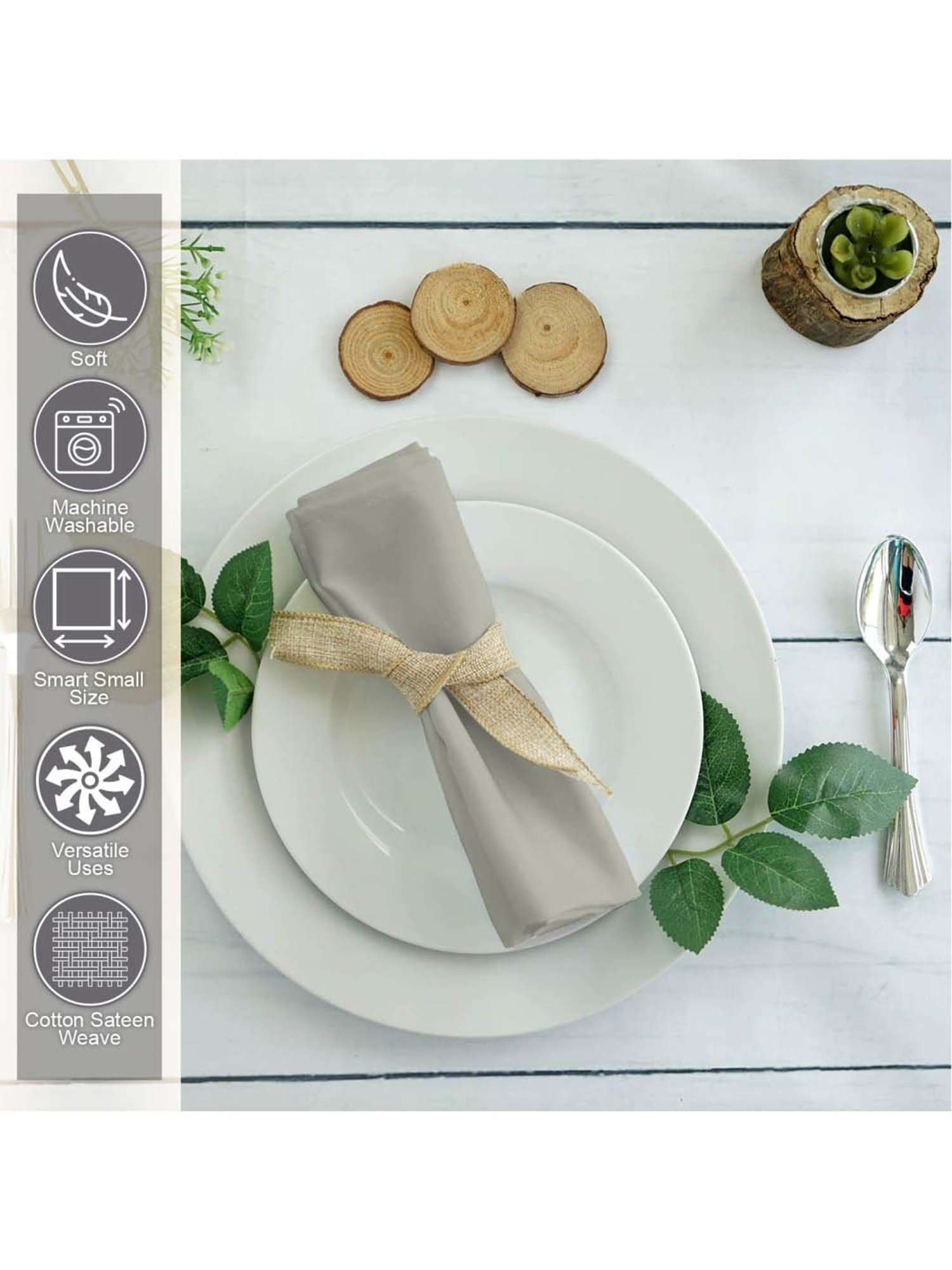 Pizuna Grey Cotton 400 TC Napkins - Set of 24