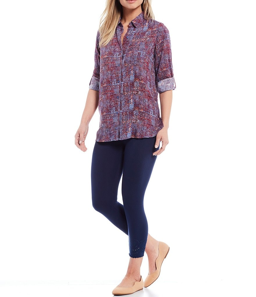 Intro Petite Size Knit Twill Pull-On Chiffli Lace Hem Detail Ankle Leggings