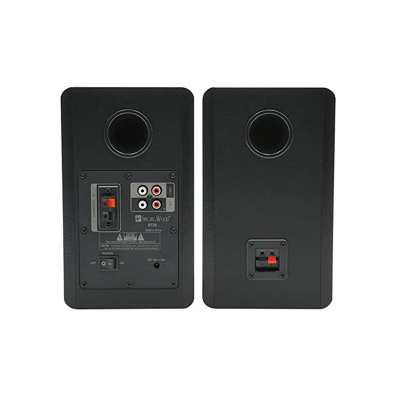 BT25 Active Bluetooth Bookshelf Speakers with Builtin Amplifier Studio Monitor Speaker 2 AUX Input Full Function Remote Control Wooden Enclosure 50 Watts RMS Black