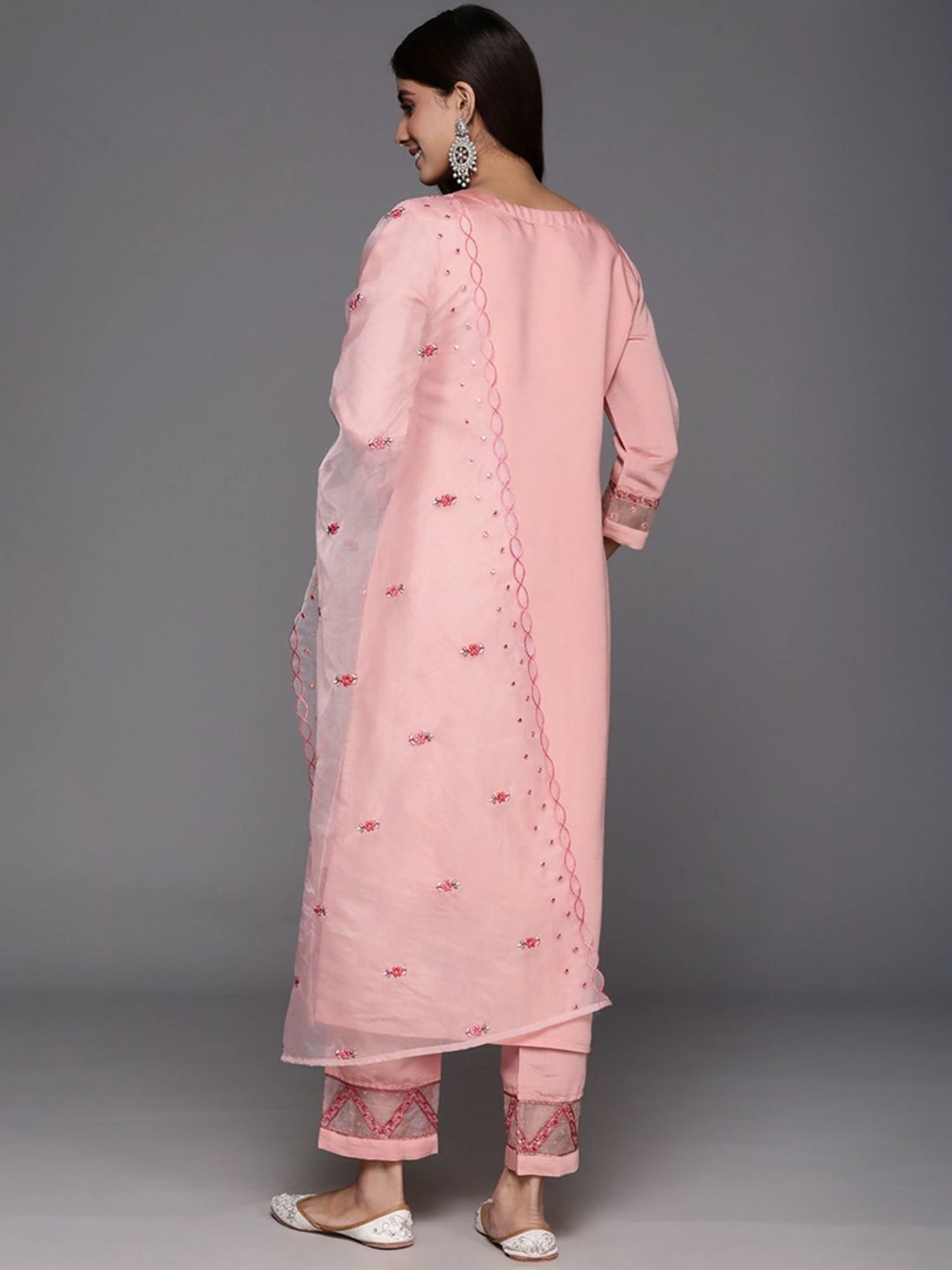 Varanga Pink Embroidered Kurta Pant Set With Dupatta