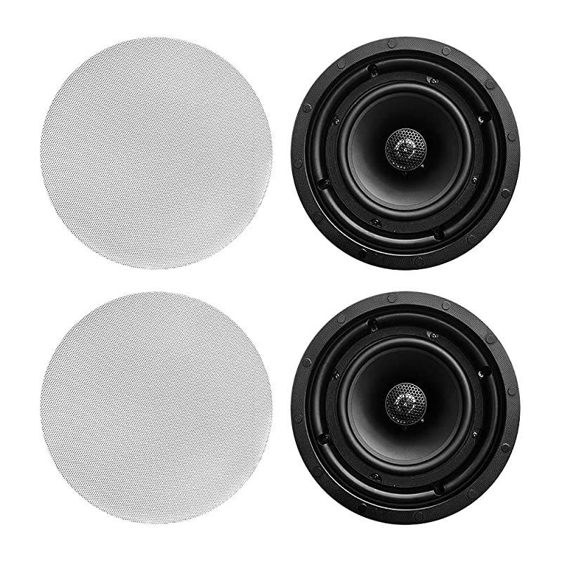 Round One Pair 65 120 Watt 2Way Round inCeiling Speakers with Pivoting 1 Titanium Dome Tweeters and Low Profile Magnetic Grilles