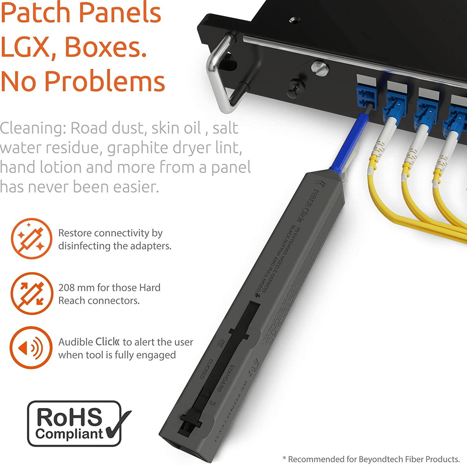 LC Fiber Optic Cleaner Pen 1.25mm Compatible with LC Fiber Connectors and LC SFP Ports - 2 Pack - Beyondtech FiberClick Series