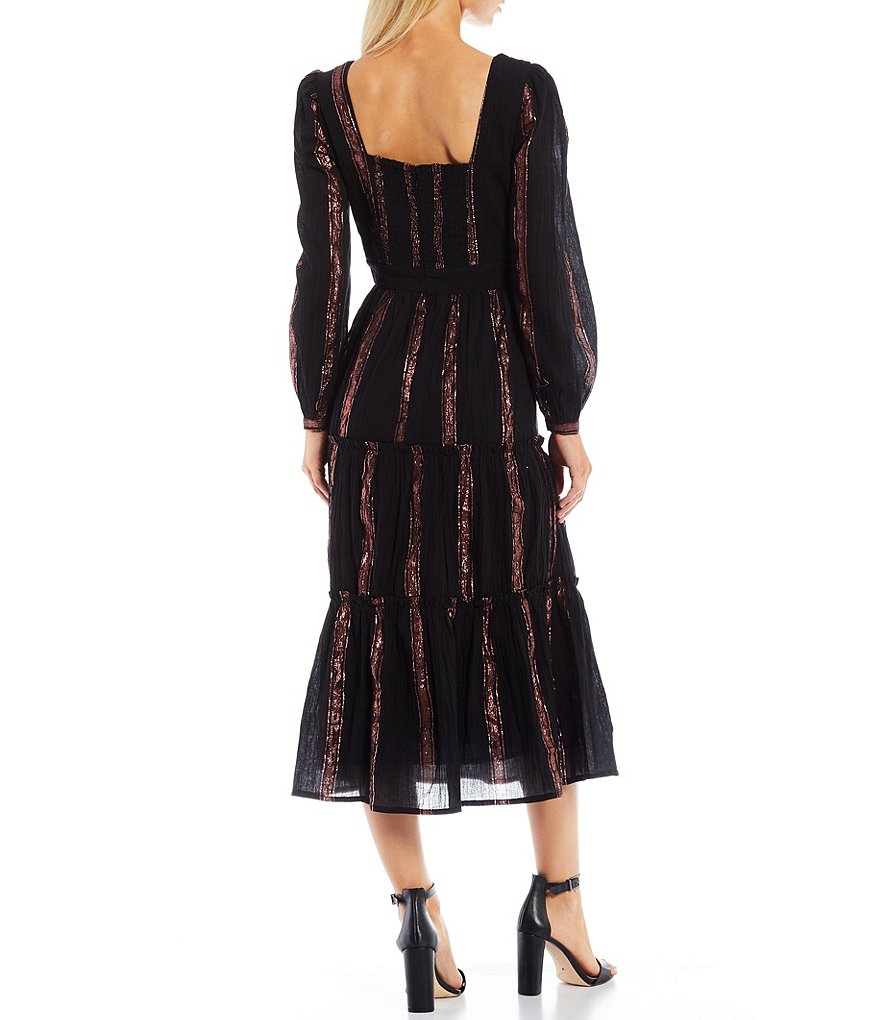 Adelyn Rae Square Neck Long Sleeve Tiered Midi Dress