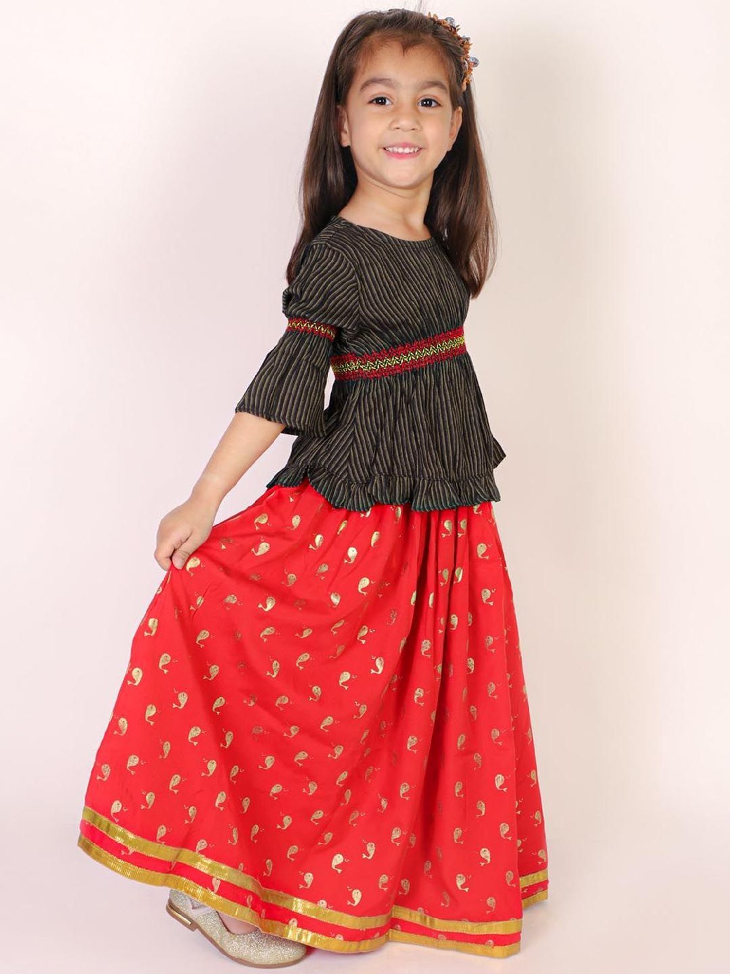 TWISHA Kids Black & Red Striped Top Set