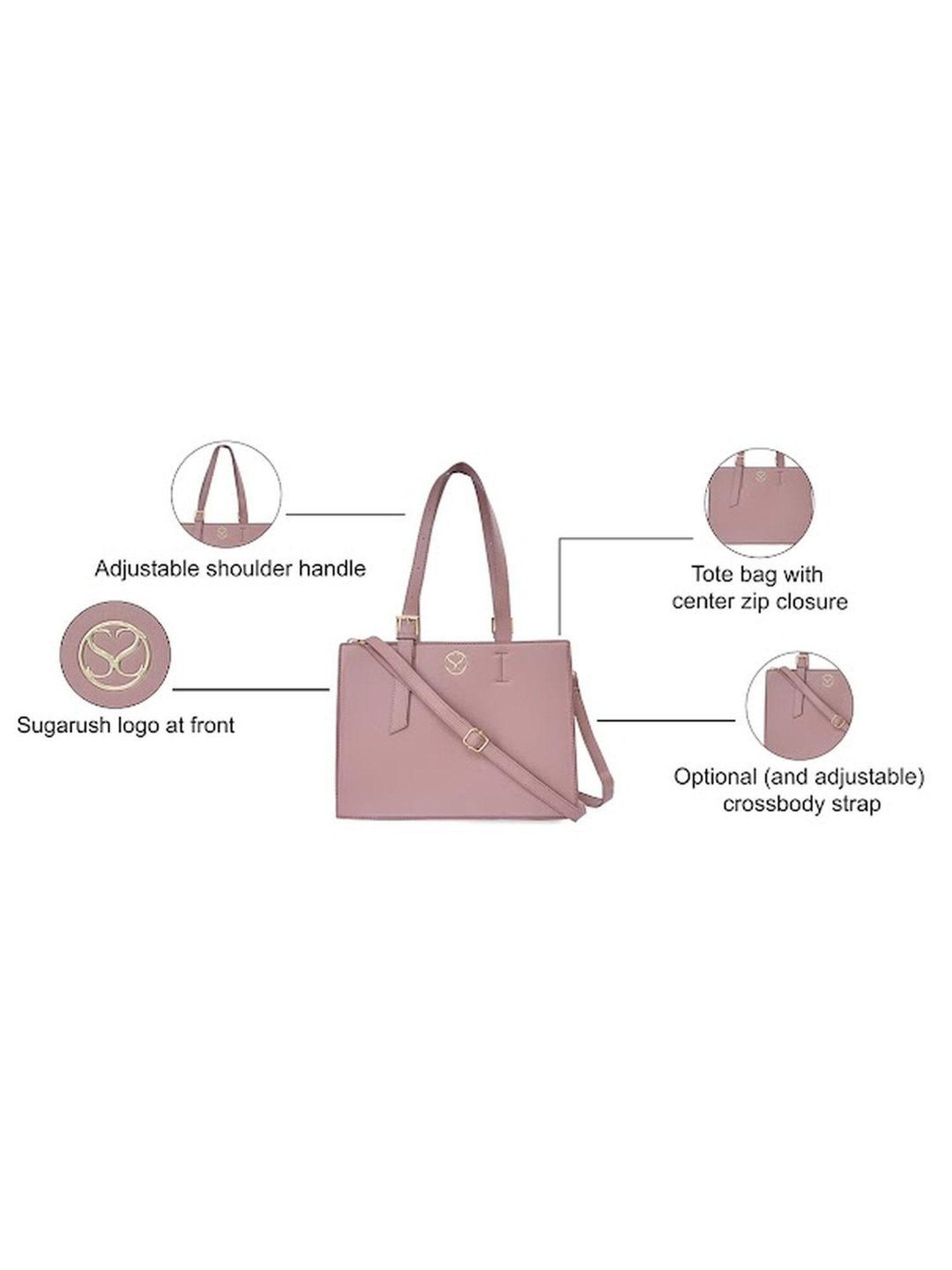 Sugarush Martha Pink PU Solid Tote Handbag