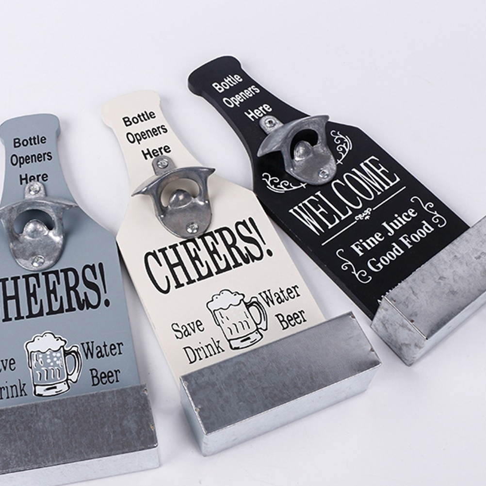 1PC Unique Beer Opener Vintage Bottle Opener Wall Mounted Decoration Drinking Accessories Party Supplies (Light Grey)