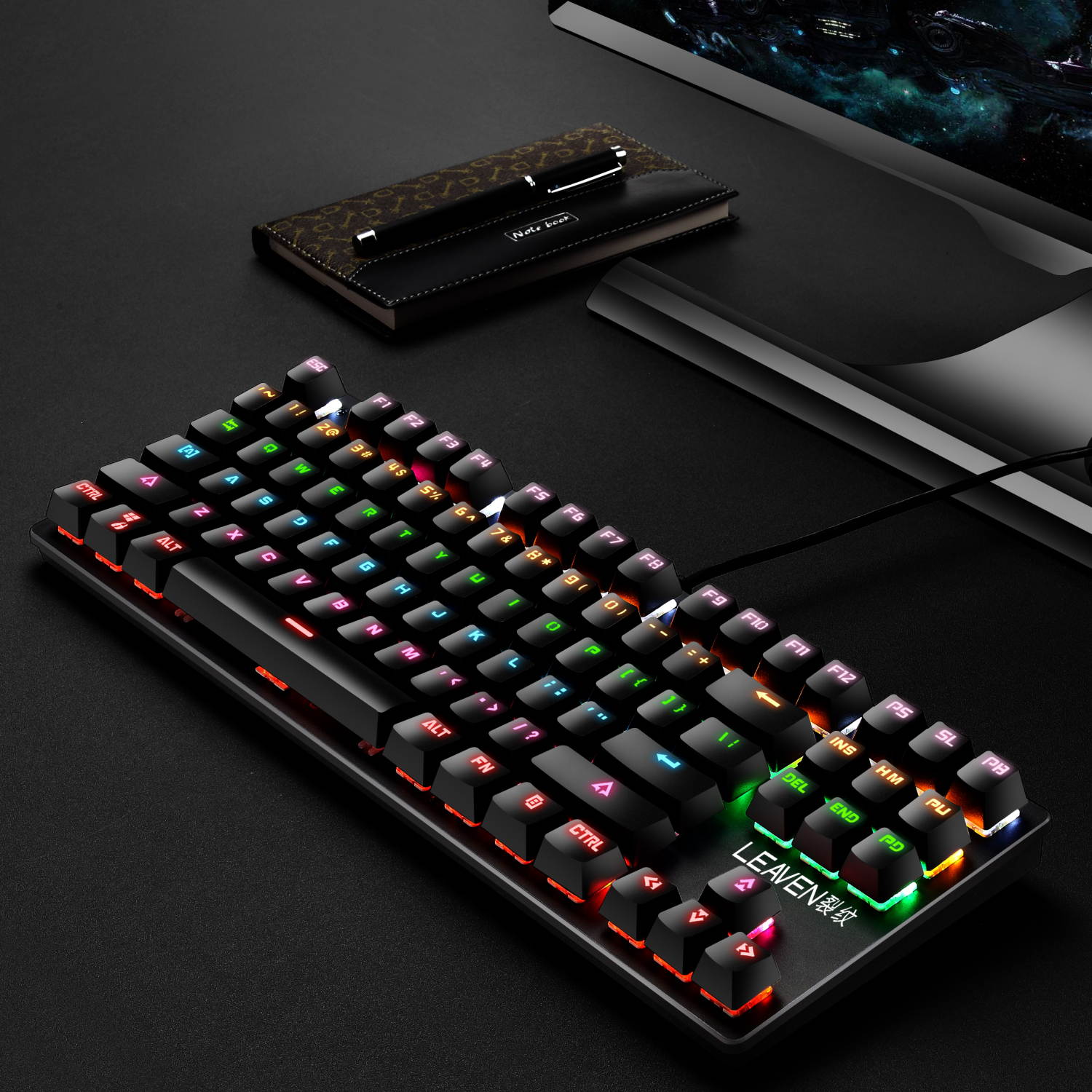 LEAVEN K550 Punk Mechanical Keyboard 87-key Green Axis Game Competitive Office Keyboard