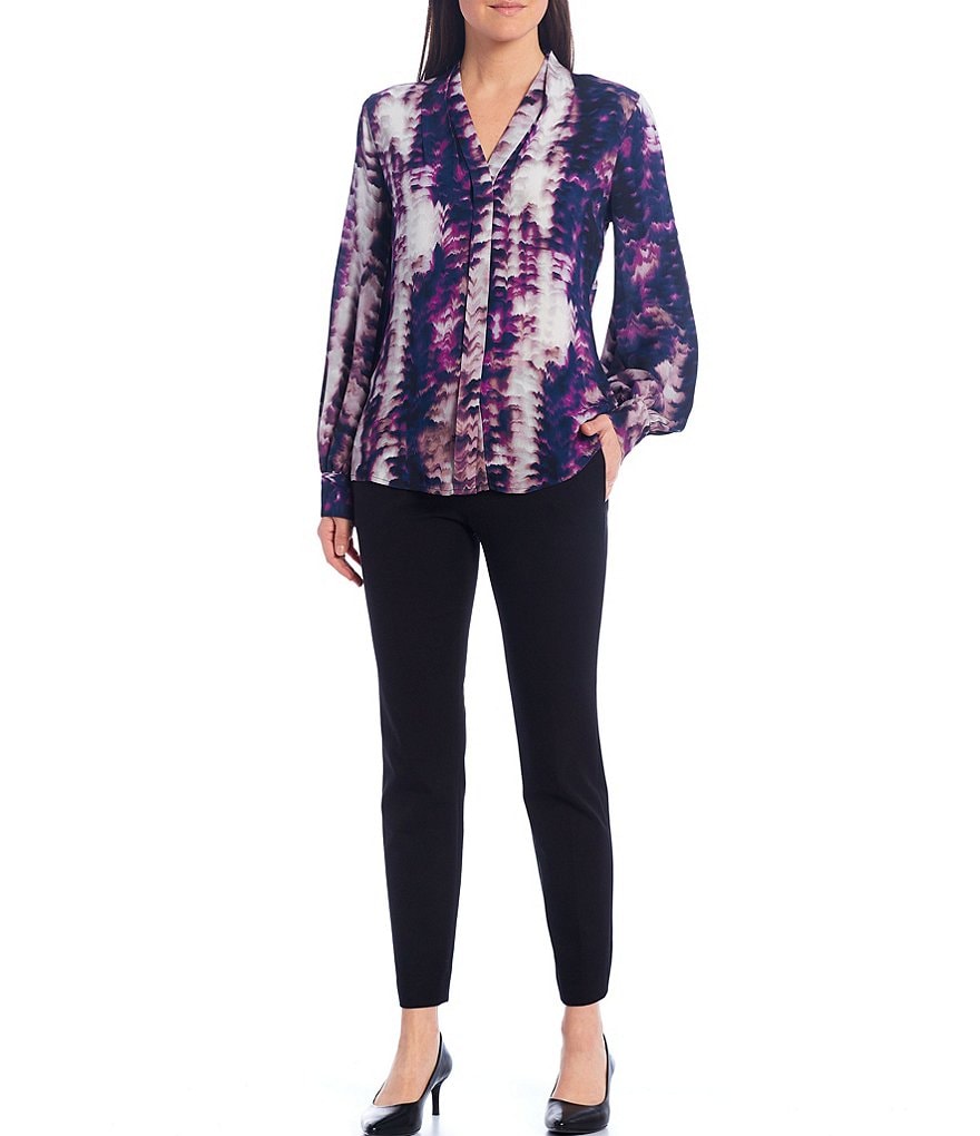 Donna Karan New York Abstract Print V-Neck Long Sleeve Blouse