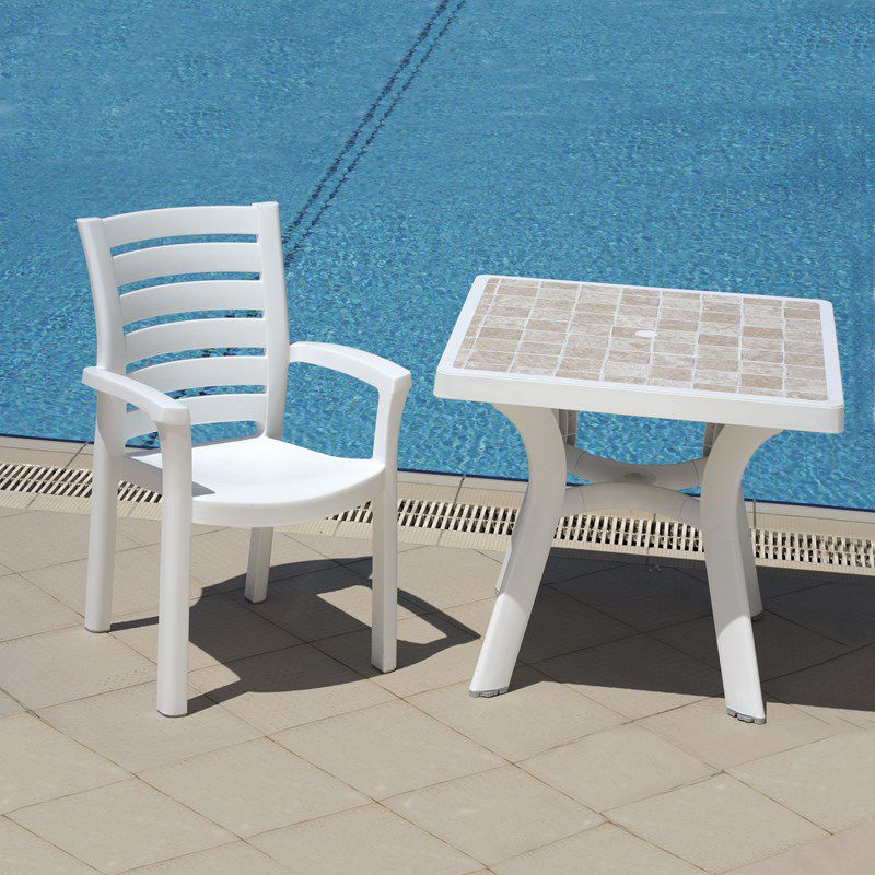 Marina Resin Patio Dining Arm Chair in White - Set of 4 - Compamia