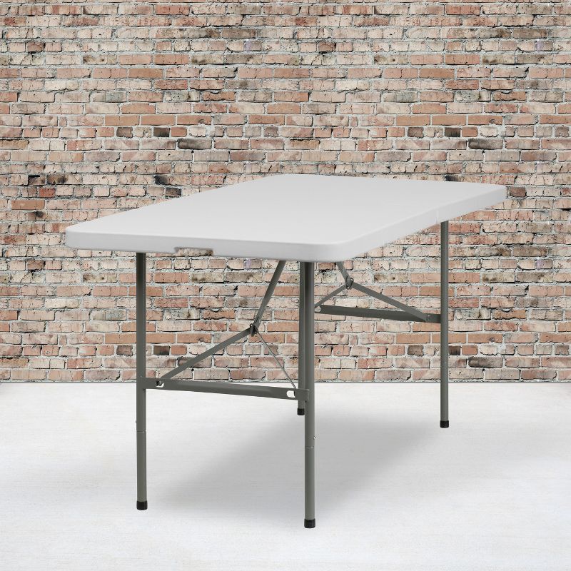 Emma and Oliver 5-Foot Bi-Fold Granite White Plastic Folding Table with Handle - Event Table