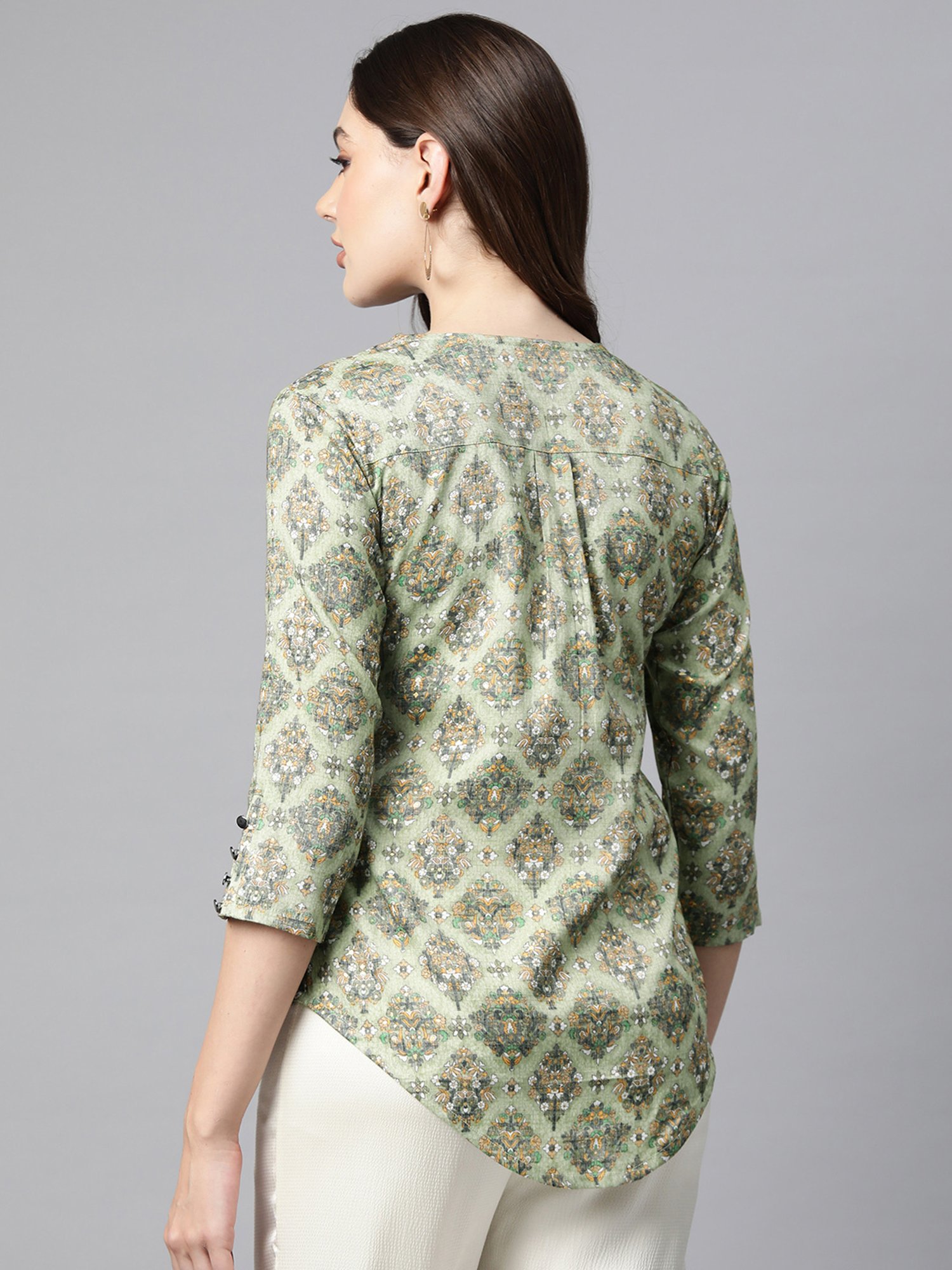 Cottinfab Green Floral Print Top