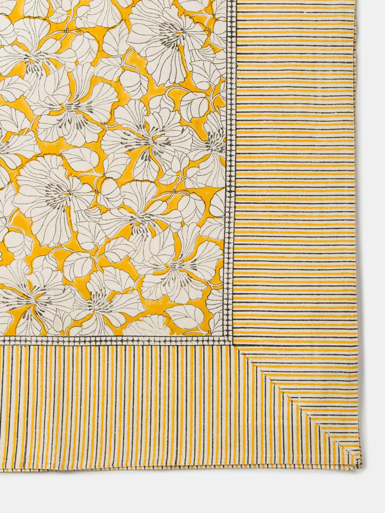 Fabindia Yellow Cotton Kusum Hand Block Printed Table Cover- 6 Seater
