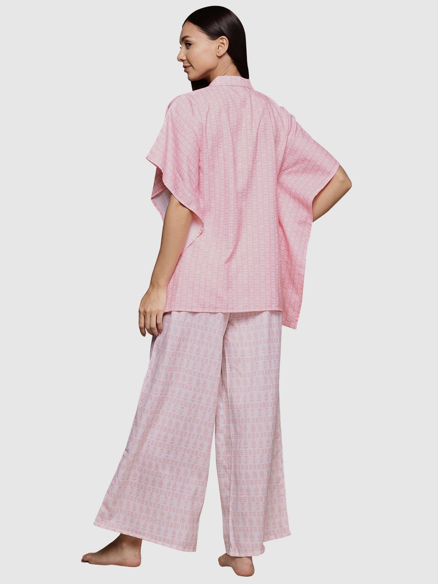 Ziyaa Pink Floral Print Kaftan Pyjama Set