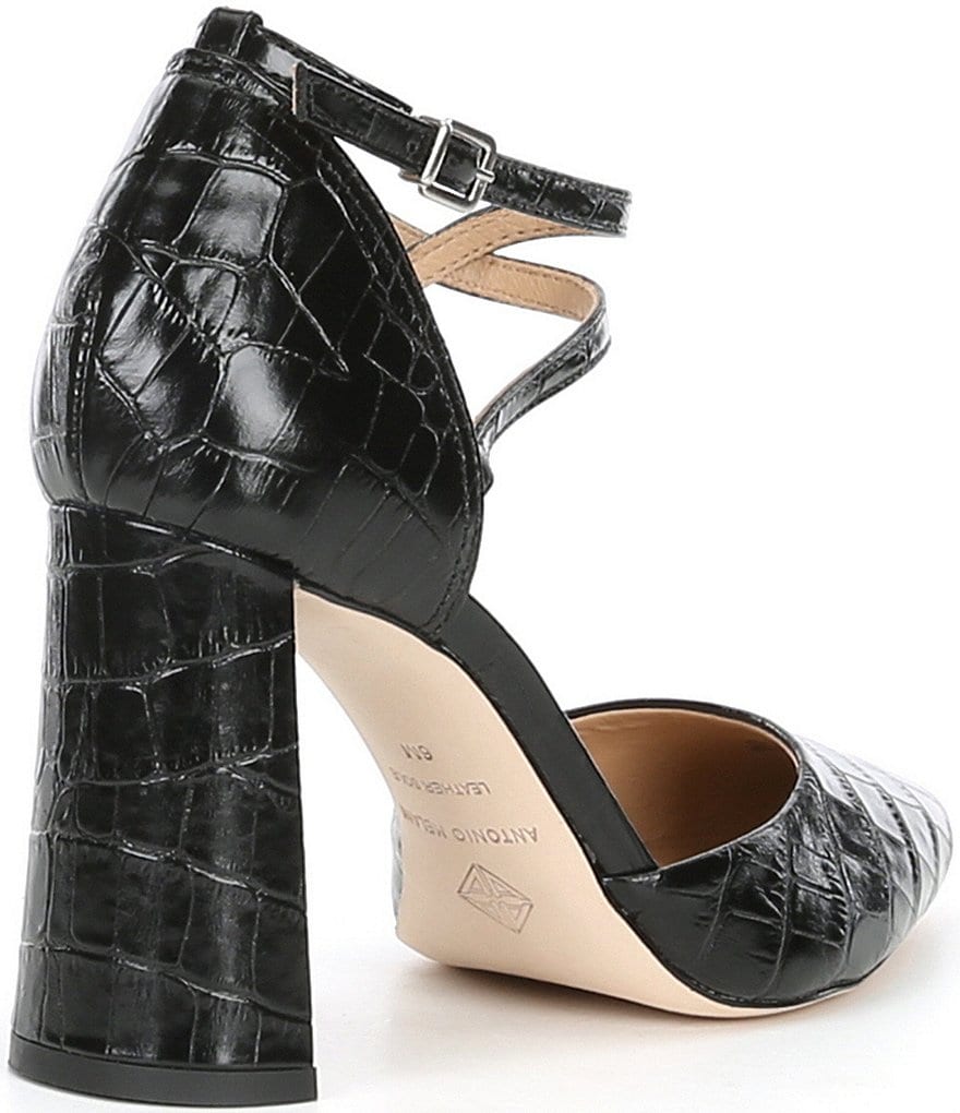 Deltan Tessa Croc-Embossed T-Strap Block Heel Pumps