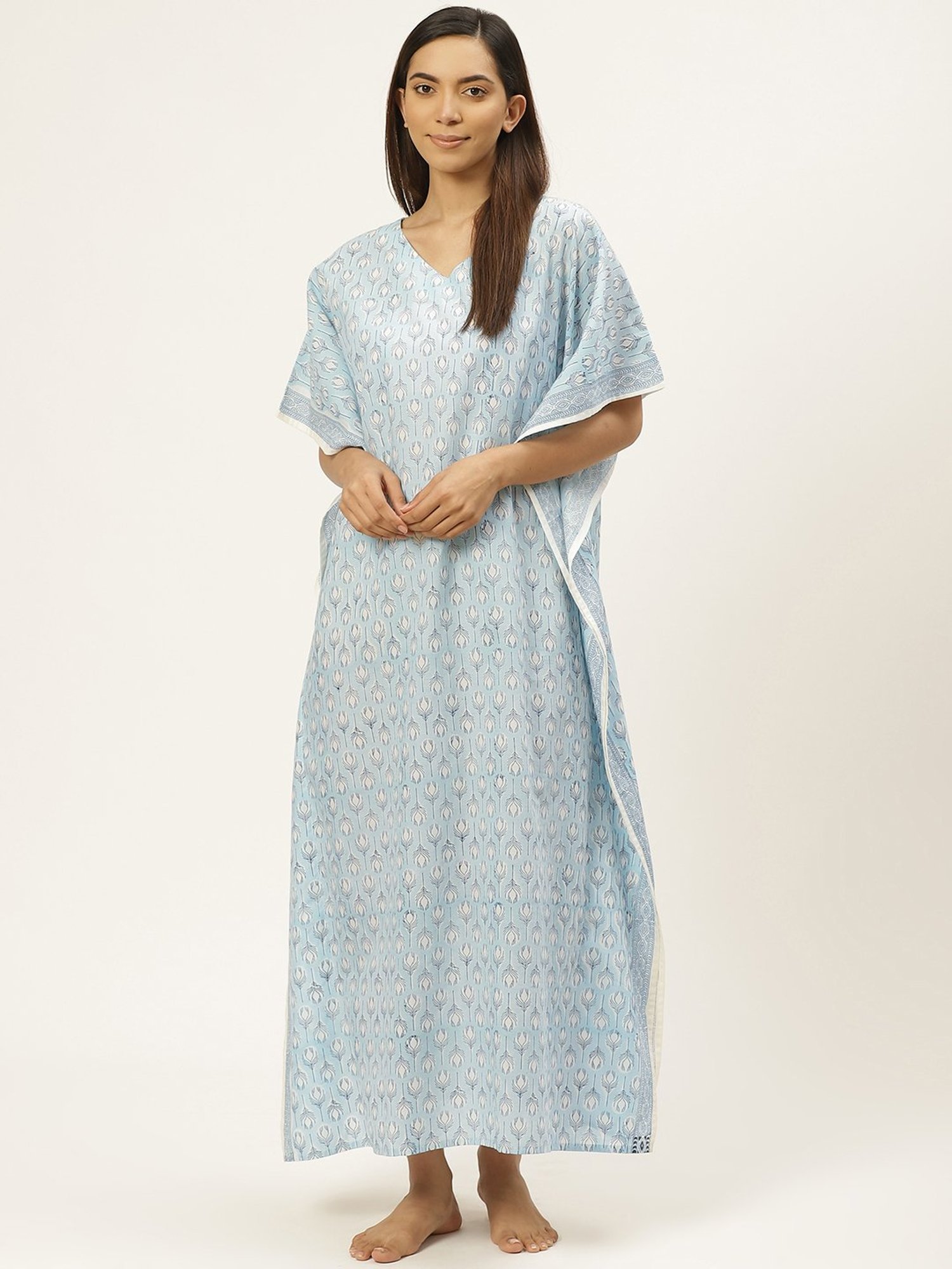 Prakrti Blue Cotton Printed Kaftan