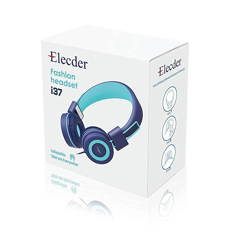 i37 Kids Headphones Children Girls Boys Teens Foldable Adjustable On Ear Headphones 35mm Jack Compatible Cellphones Computer MP34 Kindle School Tablet Teal