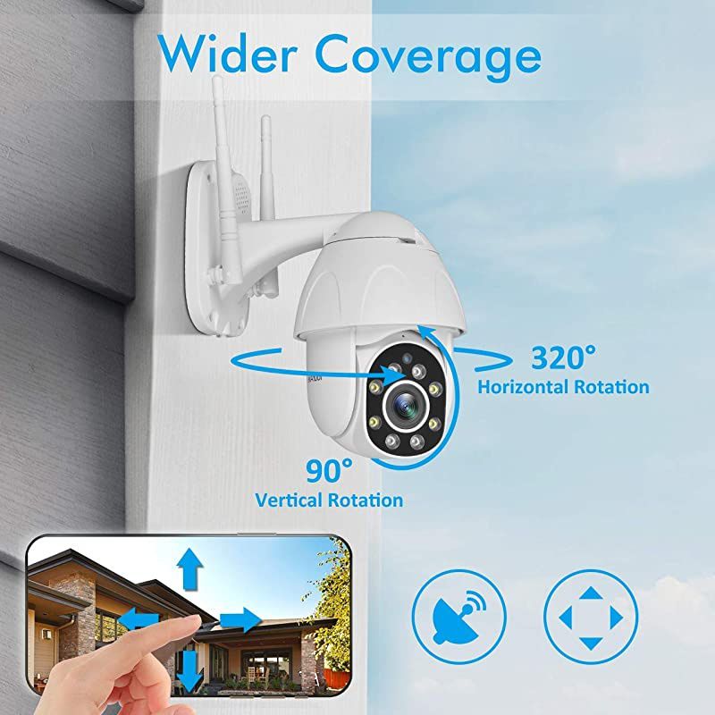 Outdoor Security Camera, 1080P HD Pan/Tilt/Zoom Outdoor Surveillance Camera with IP65 Waterproof, Night Vision, Motion Detection, 2-Way Audio, Cloud Storage or SD Card Support, 2020 Version