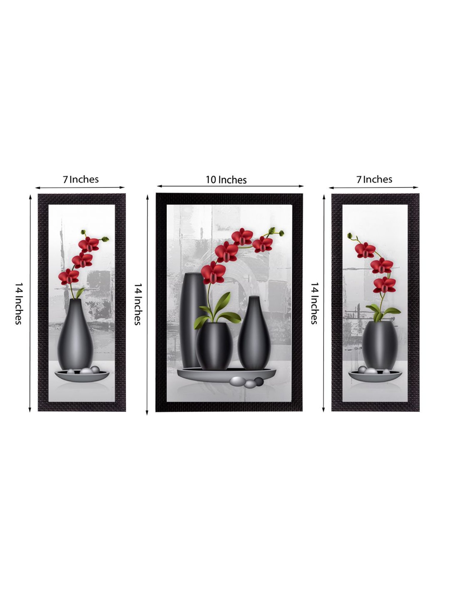 eCraftIndia Set of 3 Botanical Floral Satin Matt Texture UV Art Painting